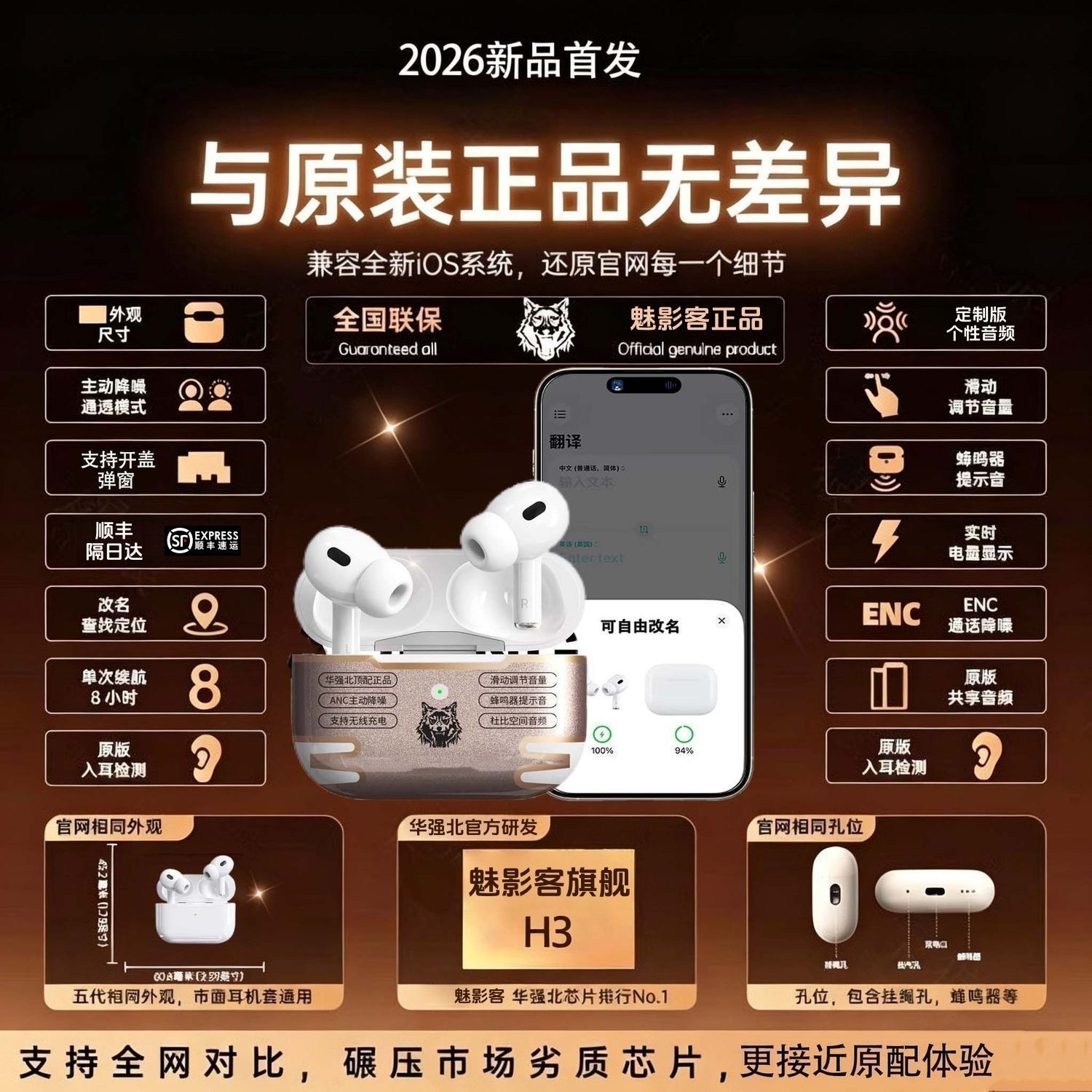 免费试用】华强北正品Pro2无线蓝牙耳机顶配弹窗降噪适用苹果安卓