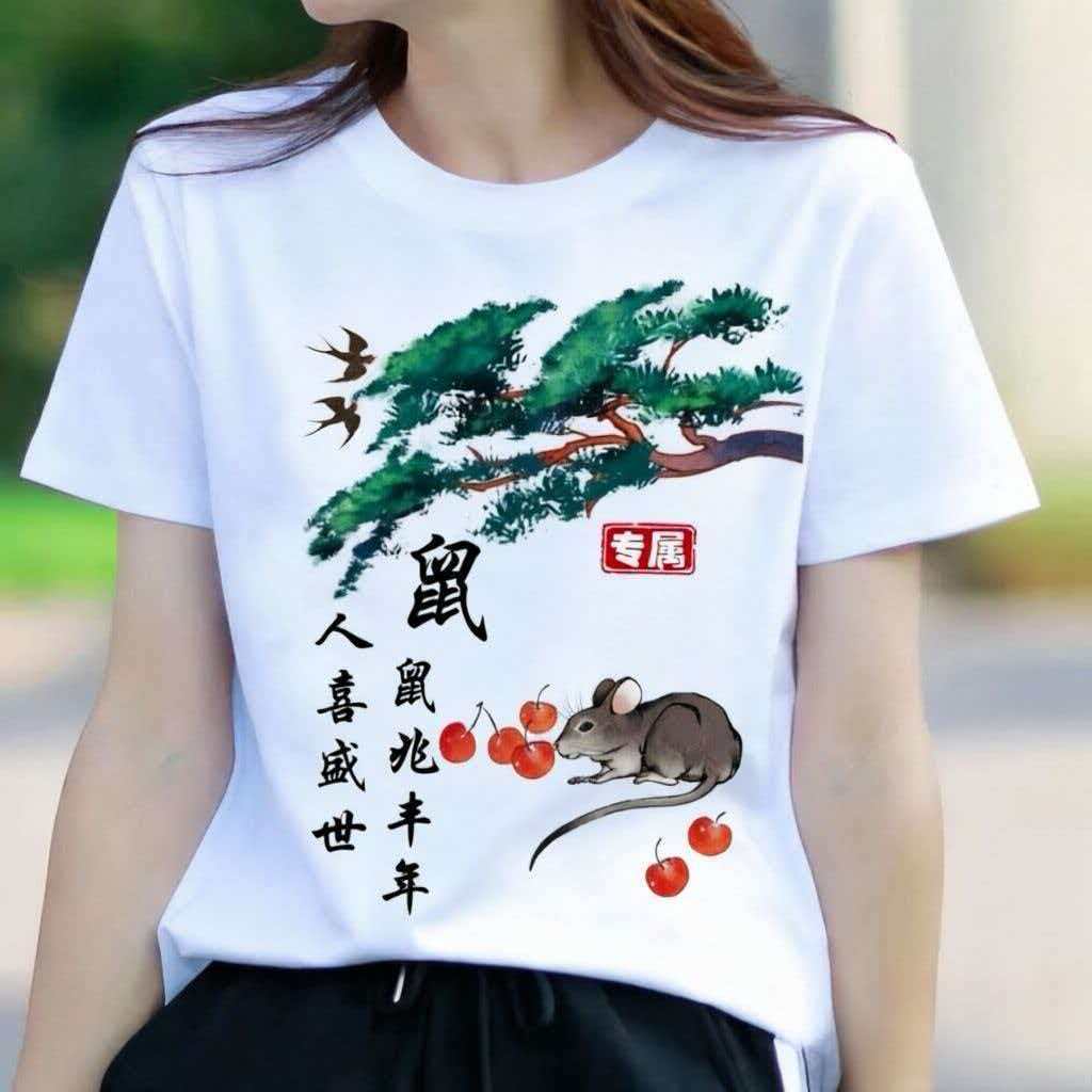 2026夏季短袖t恤女士圆领十二生肖情侣