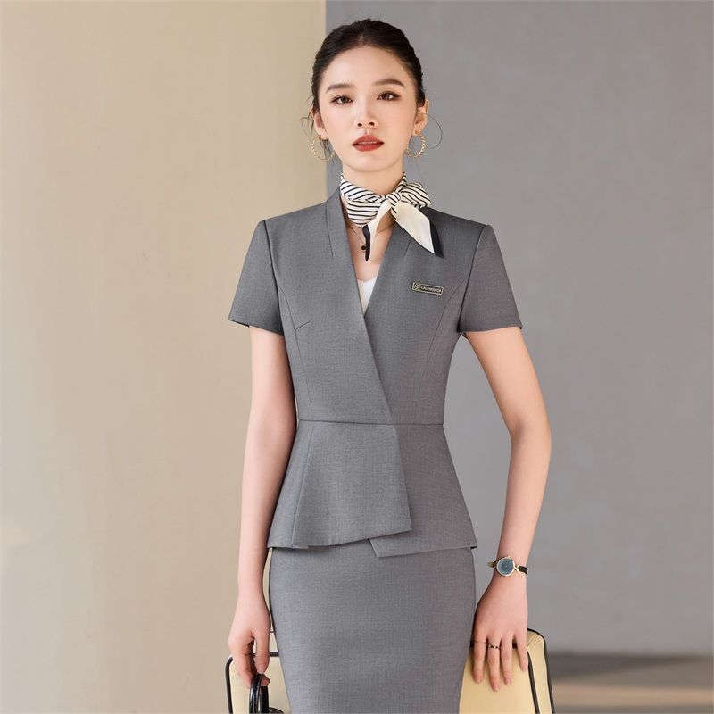 职业套装夏季短袖空姐制服酒店前台工装美容院工作服可印LOGO定制