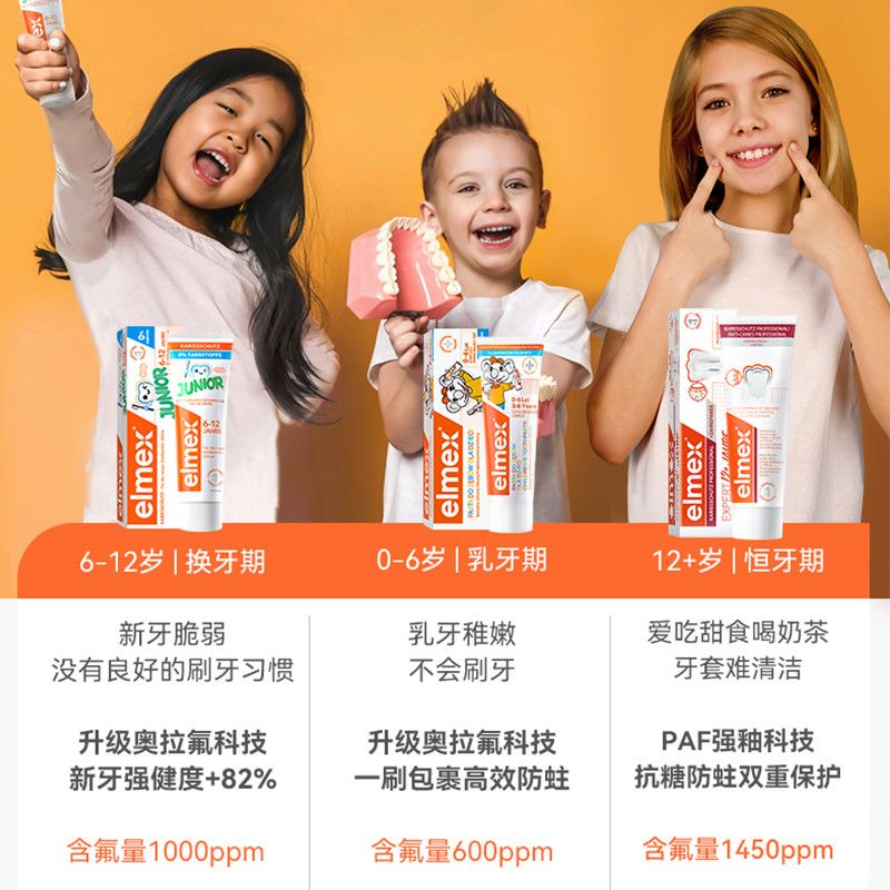 Elmex艾美适0-6-12岁儿童牙膏少儿牙膏奥拉氟科技防蛀牙周护理 图片 4