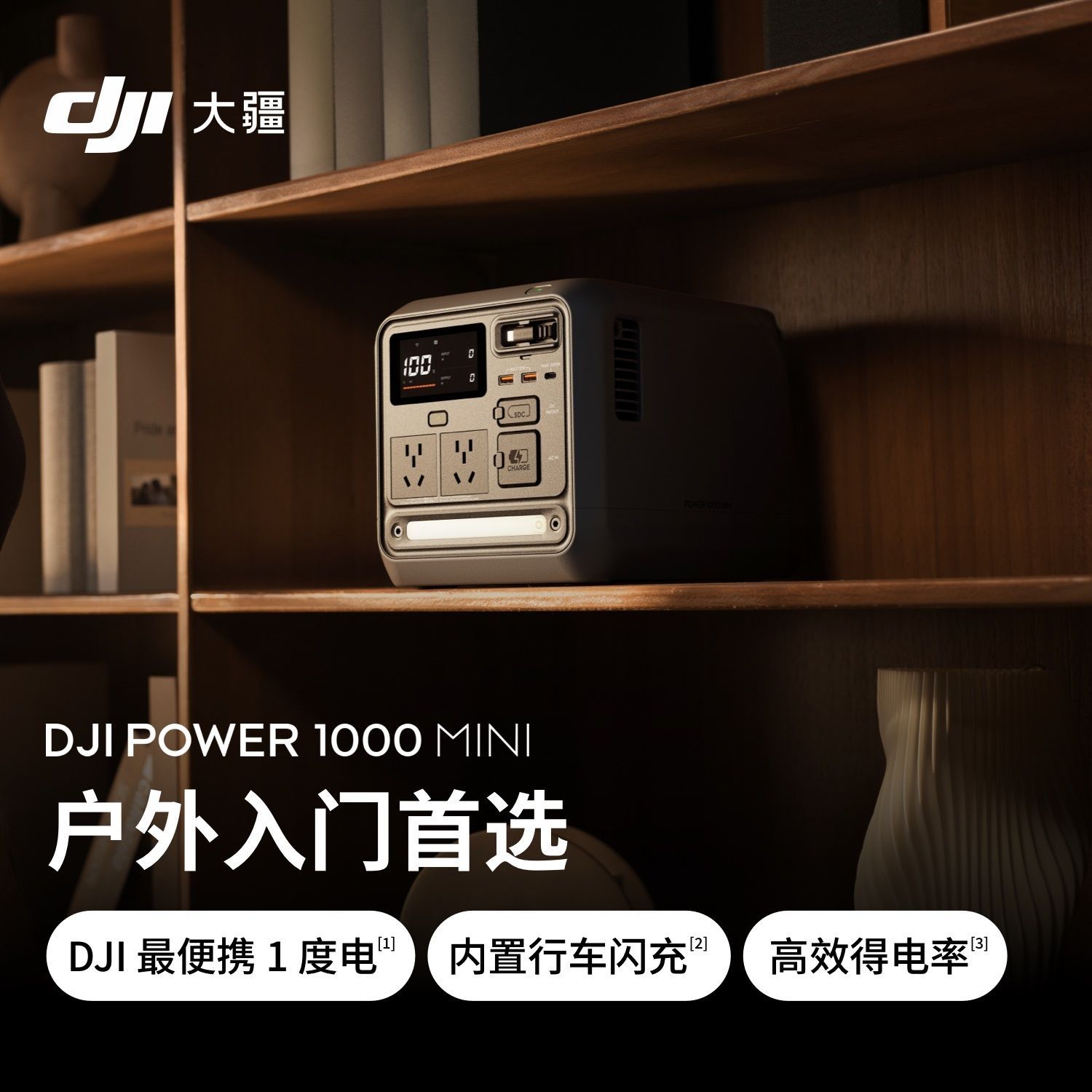大疆【1度电新品】DJI Power 1000 Mini移动220V便携户外电源*
