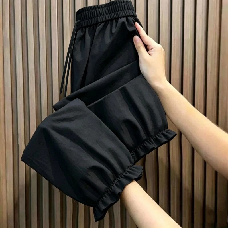 冰丝花边灯笼裤女夏季2026新款宽松设计感裤子垂感防晒花苞休闲裤
