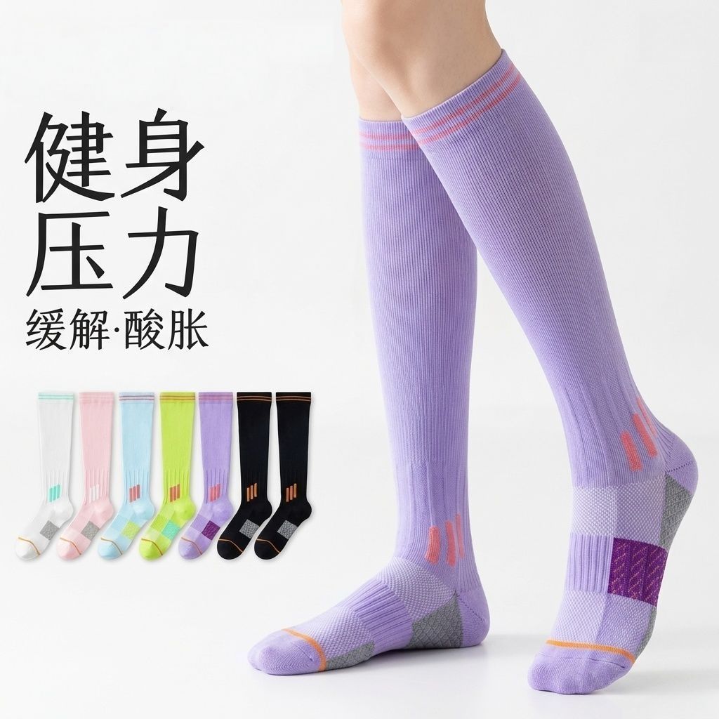 专业压力运动袜女夏季健身跑步跳绳跳操肌能瘦腿小腿袜压缩长筒袜