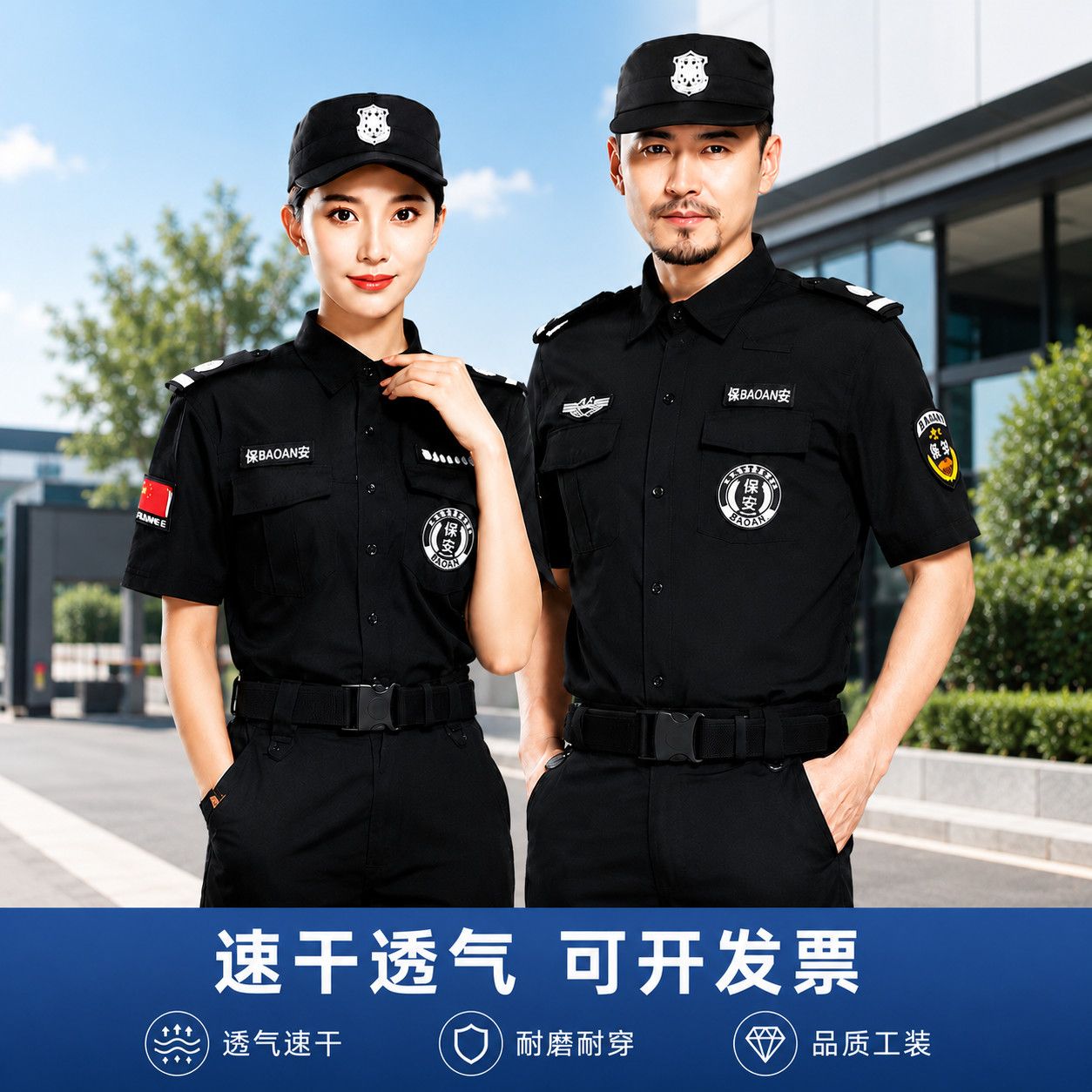 保安夏季保安服作训服短袖黑色男女训练服套装透气速干薄款工作服