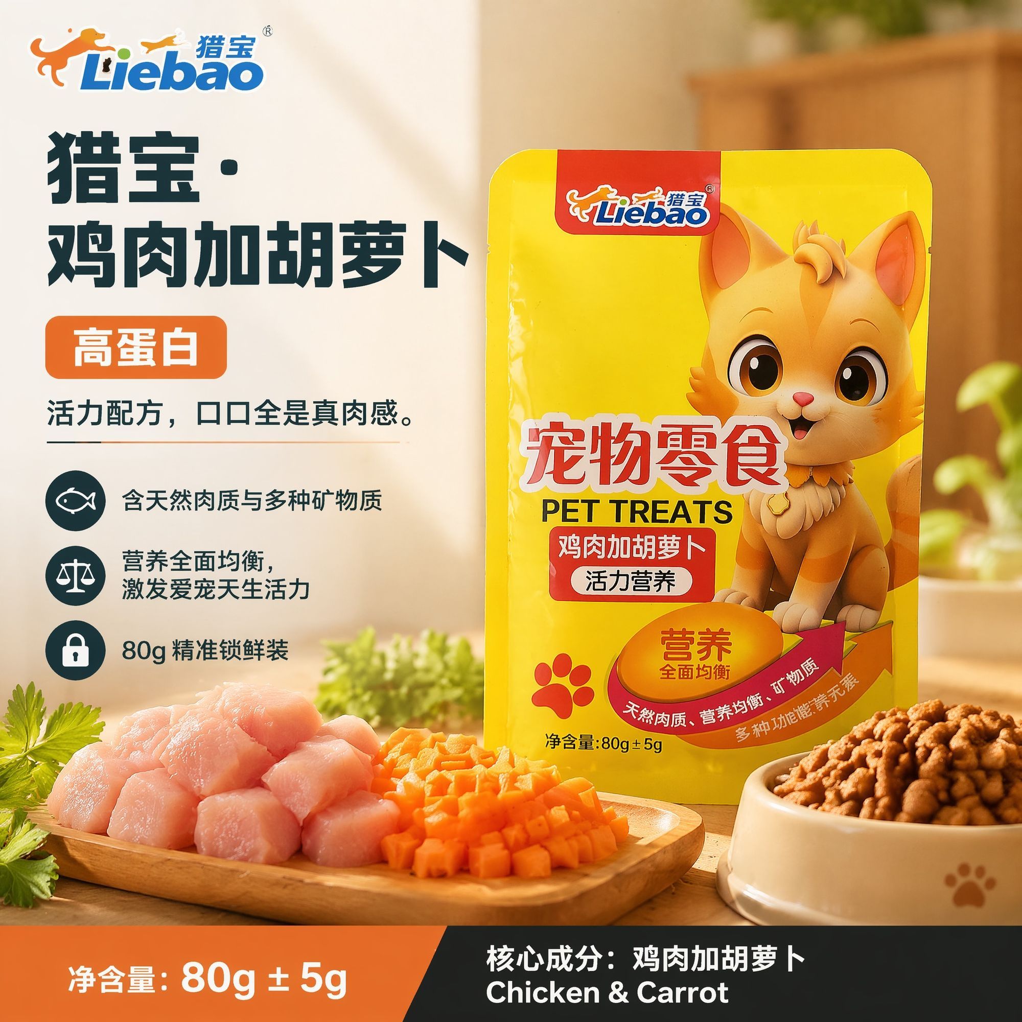 猎宝猫条猫饭鸡肉味鱼肉味高蛋白发腮幼猫增肥顽皮