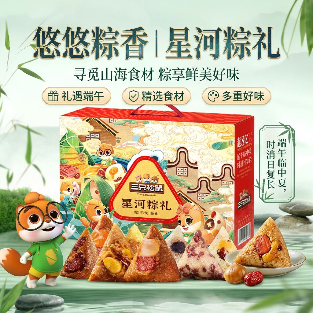 【三只松鼠】星河粽礼1440g粽子礼盒蜜枣猪肉粽咸鸭蛋肉粽甜粽子