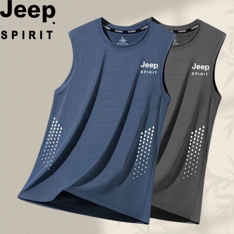 【JEEP】吉普夏季新款圆领速干大码砍袖上衣男士冰丝宽松透气背心