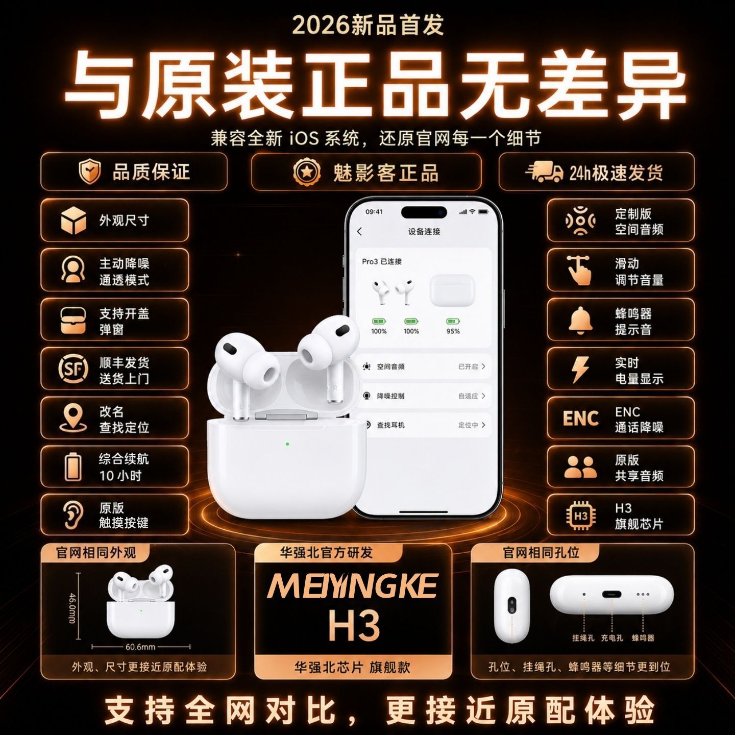 【发顺丰】华强北正品Pro2无线蓝牙耳机顶配弹窗降噪适用苹果安卓