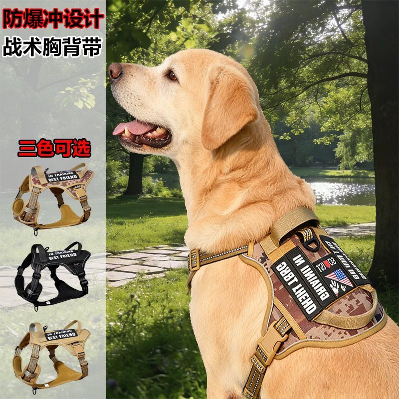 狗狗牵引绳大中小型犬背心式可调节胸背带防爆冲夜间反光遛狗狗绳