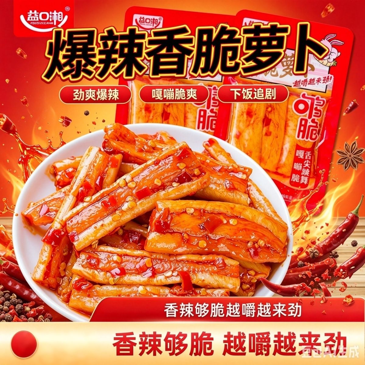 益口湘爆辣香脆萝卜条湖南特产大刀萝卜干开胃下饭小包装即食零食