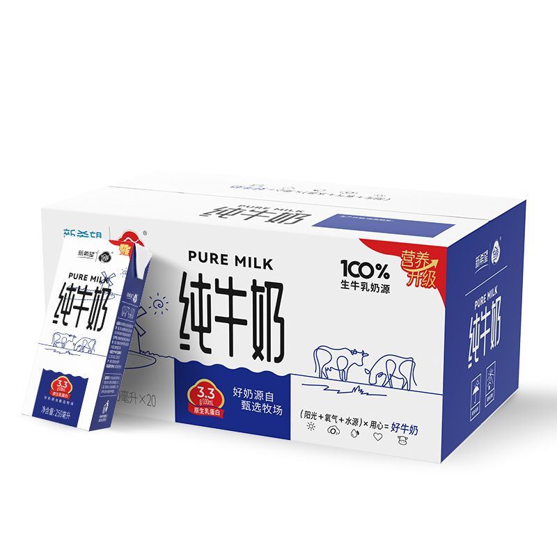 【8月产】新希望纯牛奶250ml*20盒/箱 3.3g蛋白家庭装全脂牛奶
