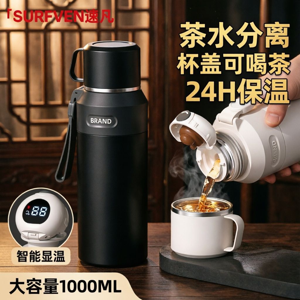 保温杯大容量智能显温316不锈钢泡茶水杯