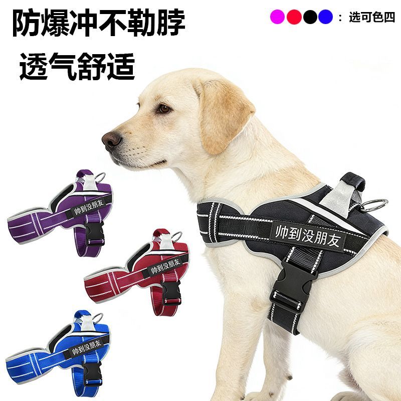 狗狗牵引绳胸背带透气可调节遛狗绳背心式大中小型犬防爆冲狗链子