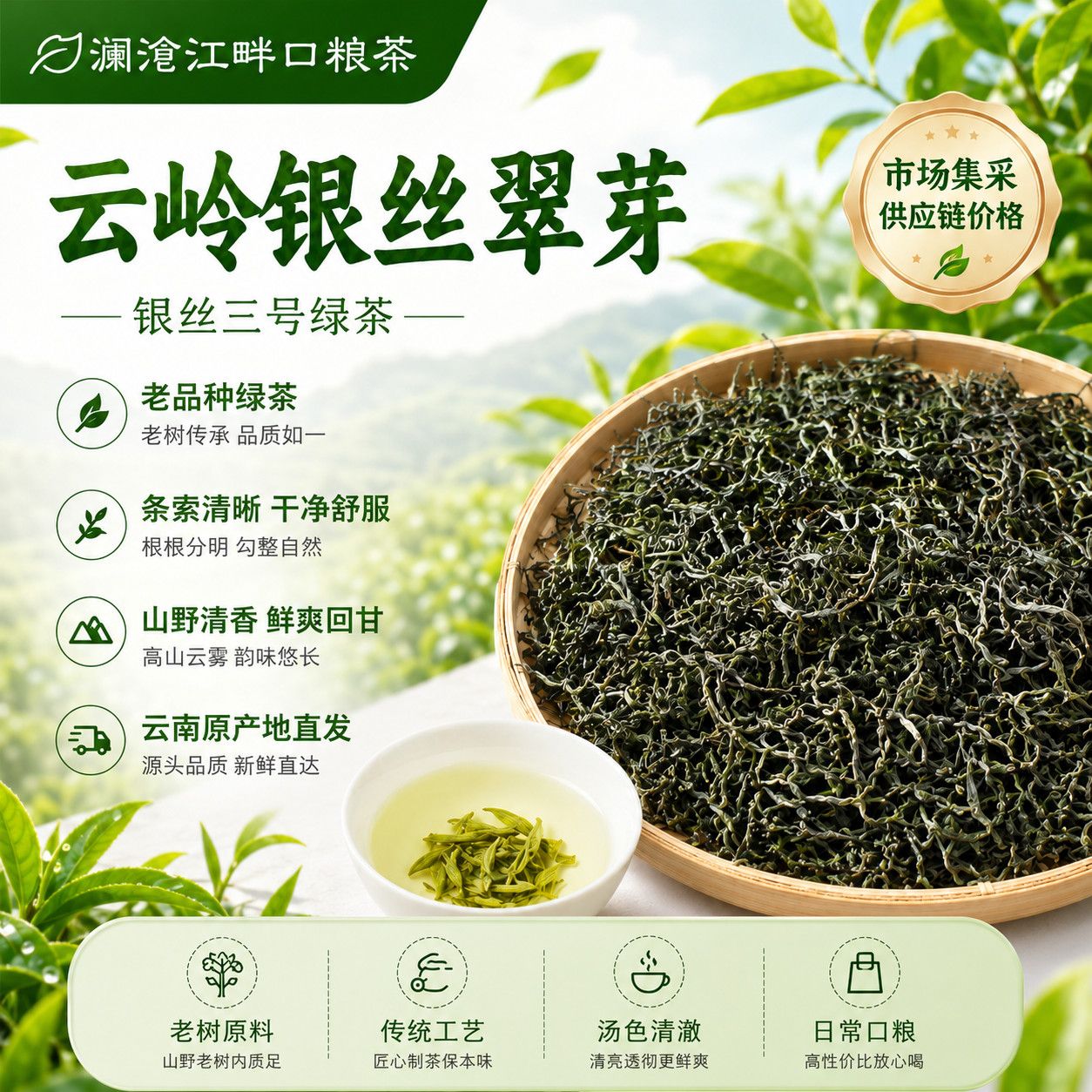 澜沧江畔口粮茶-云南春尖绿茶凤庆银丝新茶2026浓香型