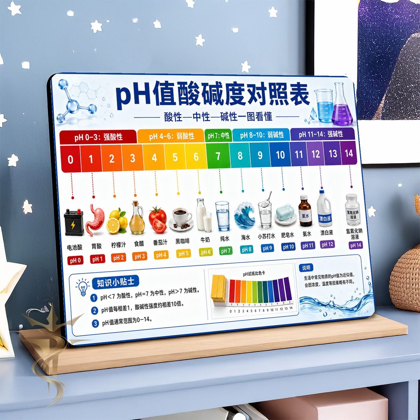 PH值酸碱度对照表实验室检测科普教学展示贴墙用相框装饰画摆件