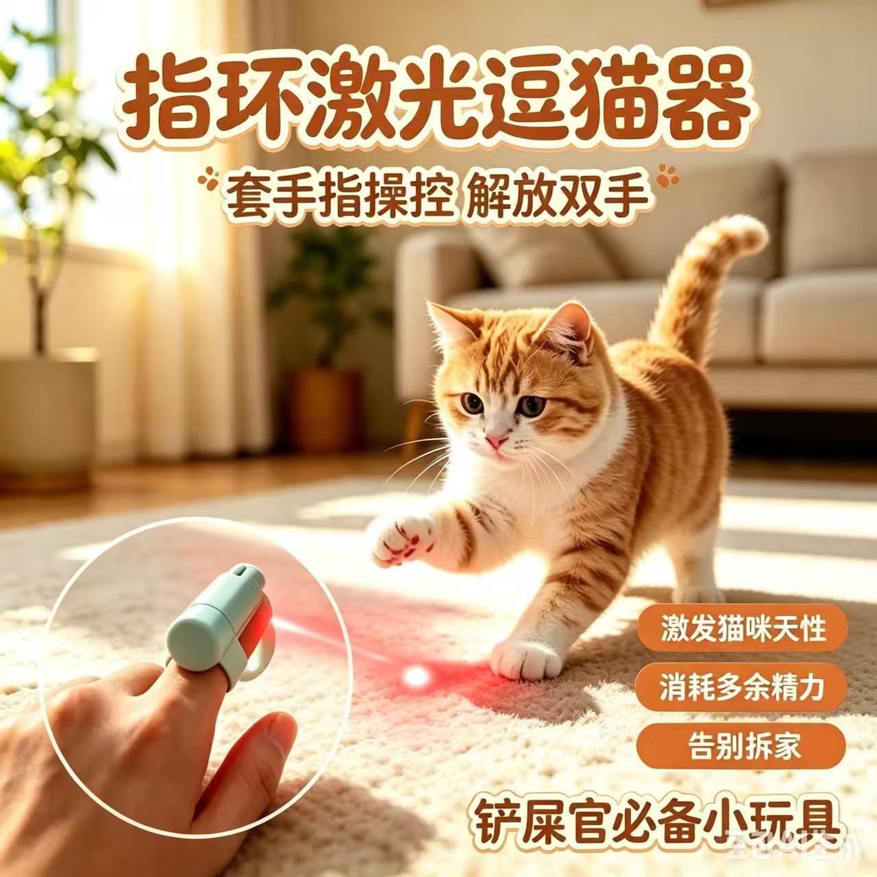 指环激光逗猫棒懒人便携逗猫神器猫咪追光玩具解闷消耗精力