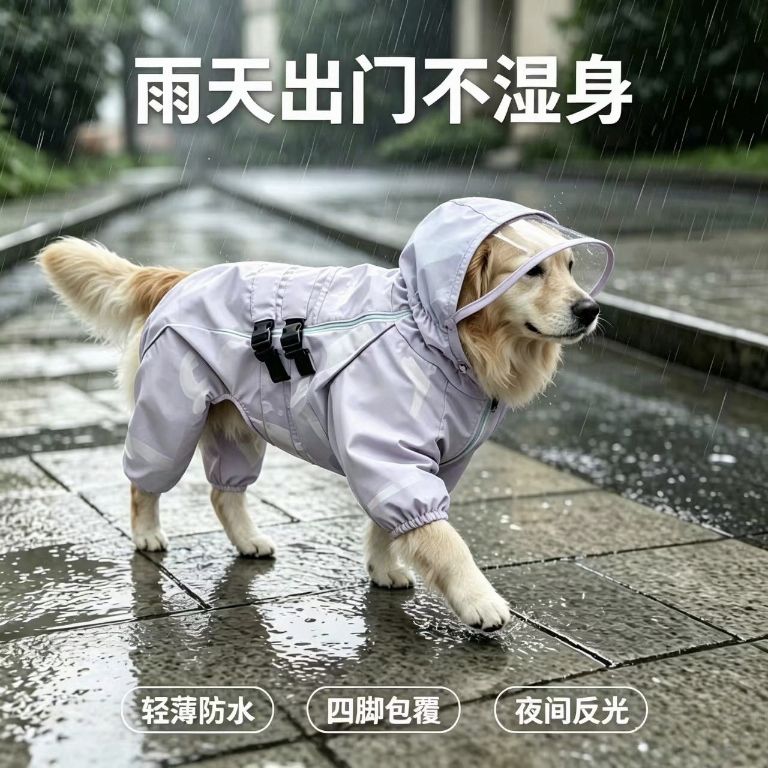 宠物雨衣中大小型犬四脚全包防水雨披遛狗冲锋雨衣服反光耐脏