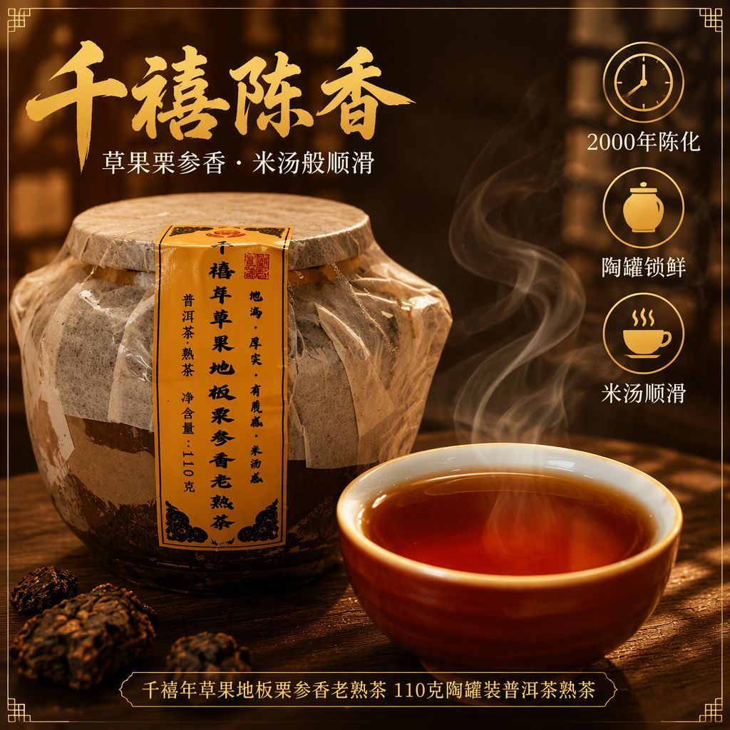 云南草果地千禧年老茶头普洱熟茶 板栗香醇厚顺滑精品罐装茶叶