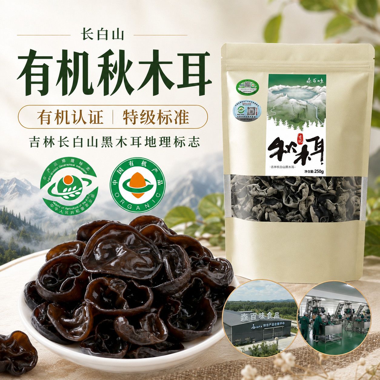 东北有机秋木耳干货长白山特级黑木耳土特产非小碗木耳椴木菌生 图片 1