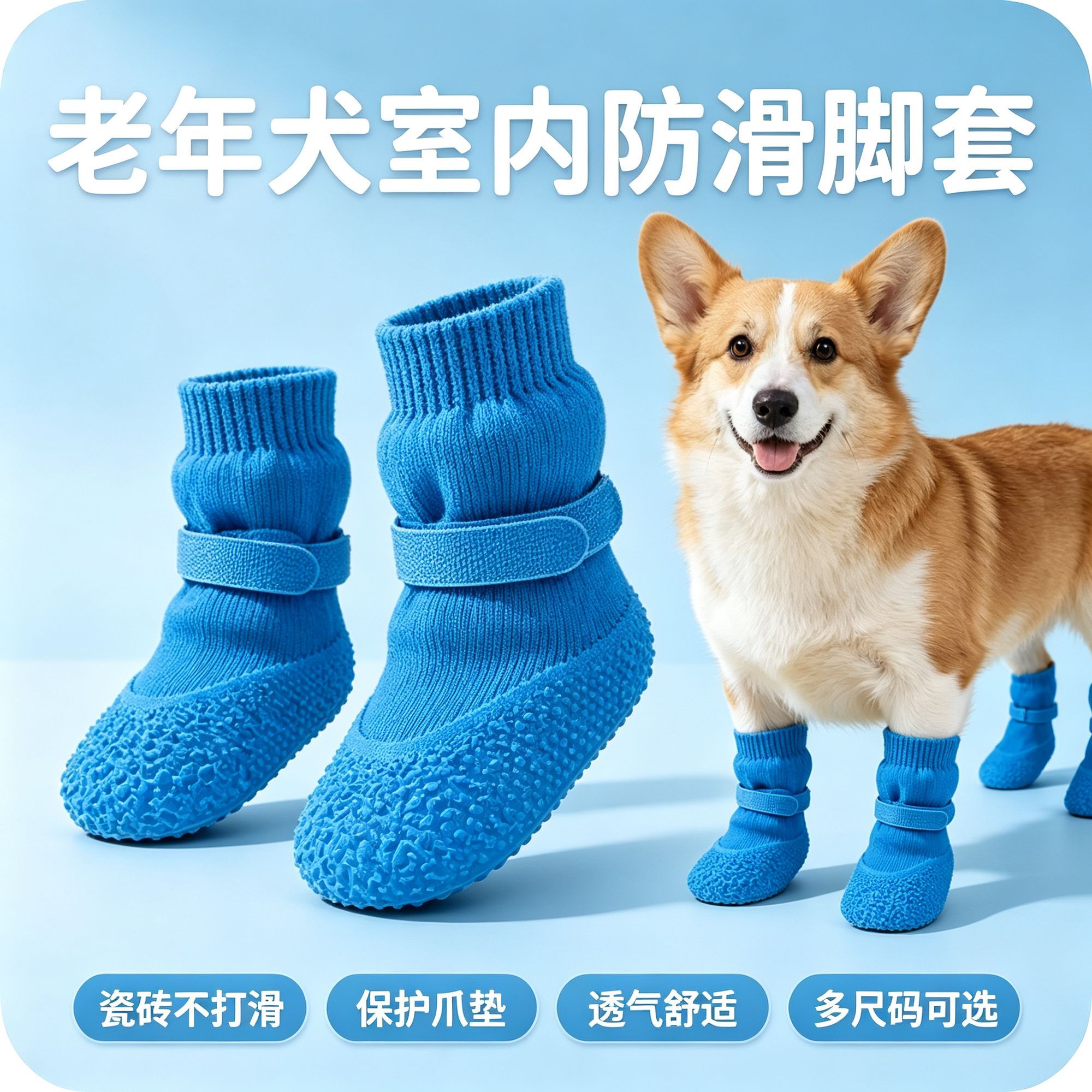 狗狗防滑防抓脚套硅胶透气软底高龄犬地板防打滑防磨脚狗狗鞋子