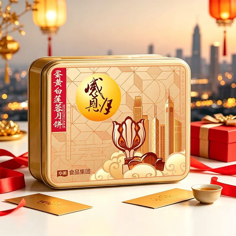 华美月饼蛋黄白莲蓉680g广式月饼礼盒经典铁罐中秋团购送礼正品 图 5
