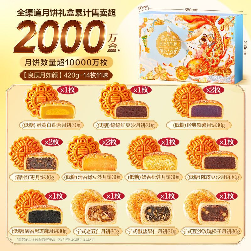 良品铺子良辰月如颜420g/14枚11味中秋月饼礼盒企业团购五仁月饼