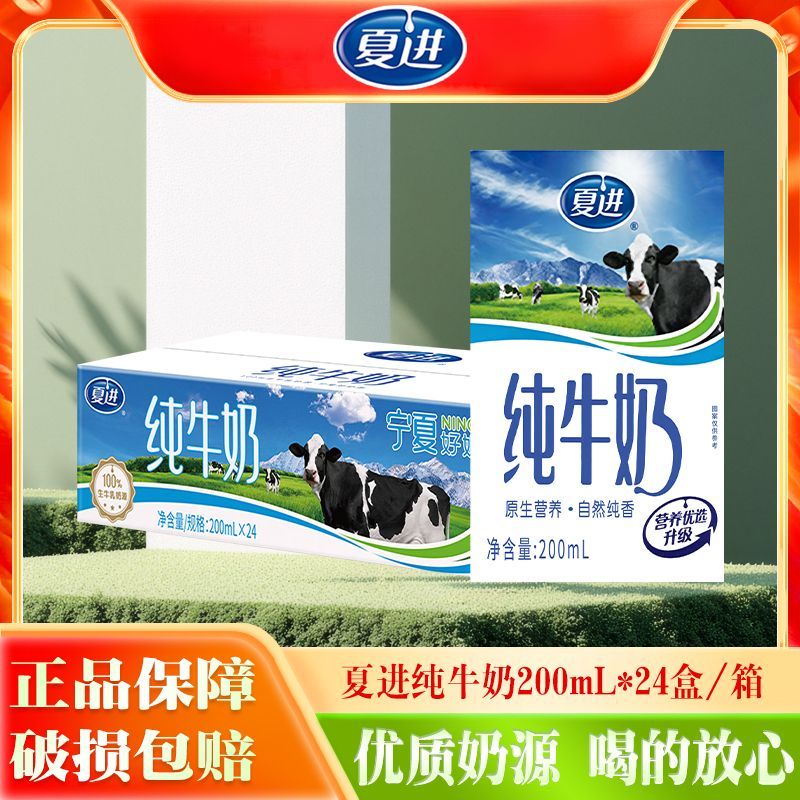7月产 夏进纯牛奶200ml*24盒整箱早餐搭档全脂纯牛奶特价
