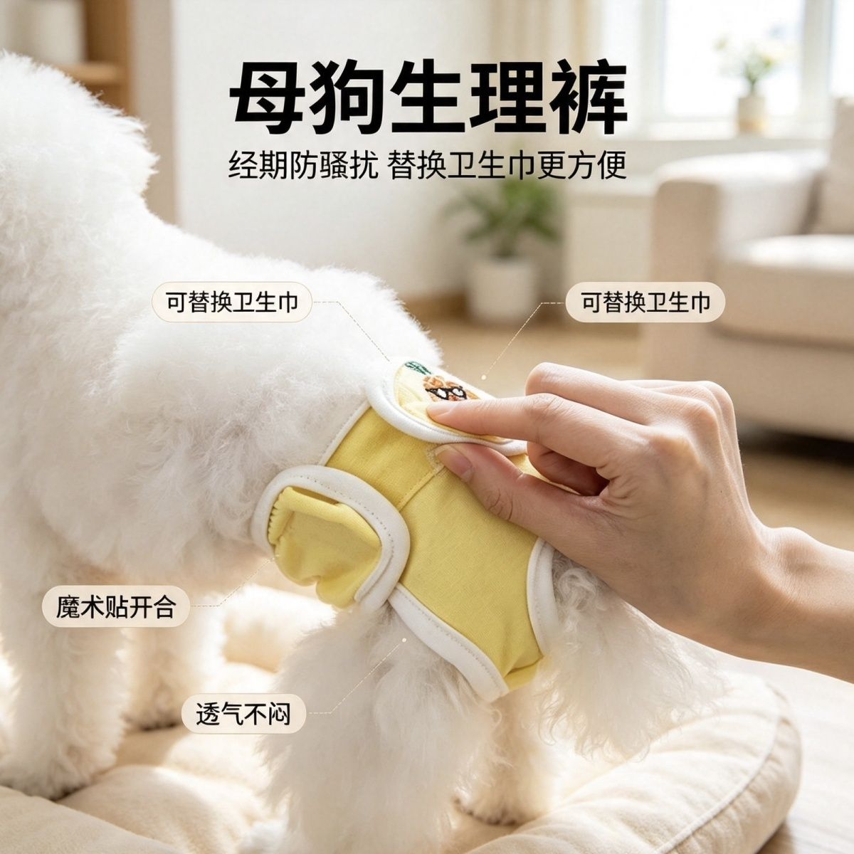 母狗生理裤透气款魔术贴可调节卫生裤狗狗发情防乱尿防骚扰薄款