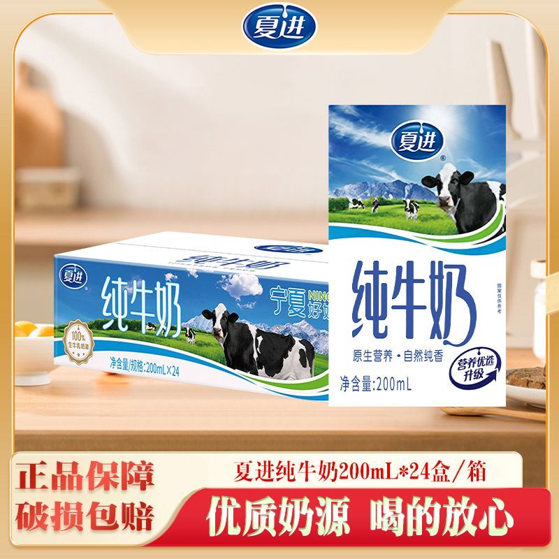 7月产 夏进纯牛奶200ml*24盒整箱早餐搭档全脂纯牛奶特价