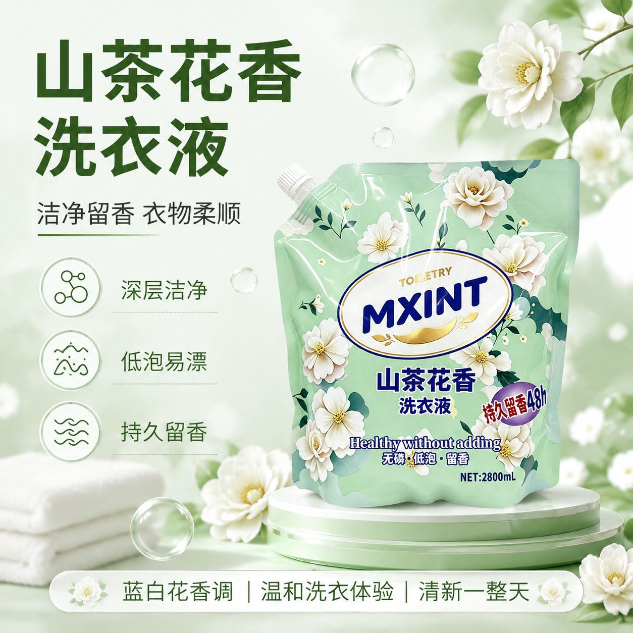 山茶花香洗衣液5.6斤大袋装无磷温和去污留香全家日常洗衣去渍使 图 4