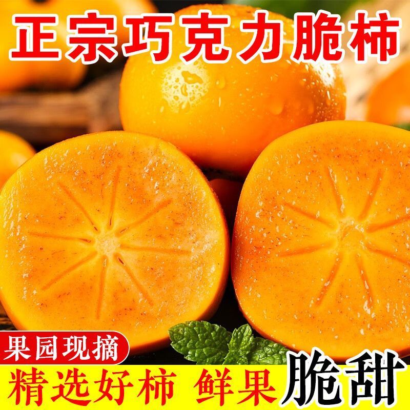 陕西现摘正宗新鲜水果脆柿批发巧克力孕妇时令冰糖无核柿子整箱