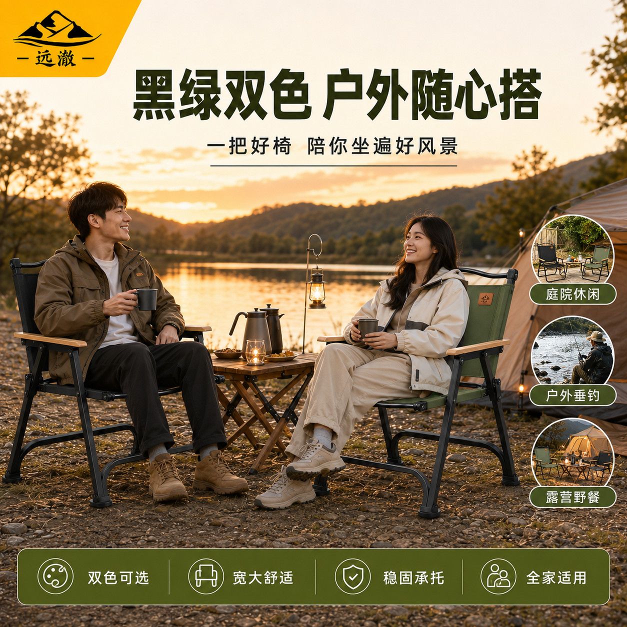 远澈户外折叠椅露营椅便携式超轻克米特椅沙滩椅野餐钓鱼摆摊桌椅