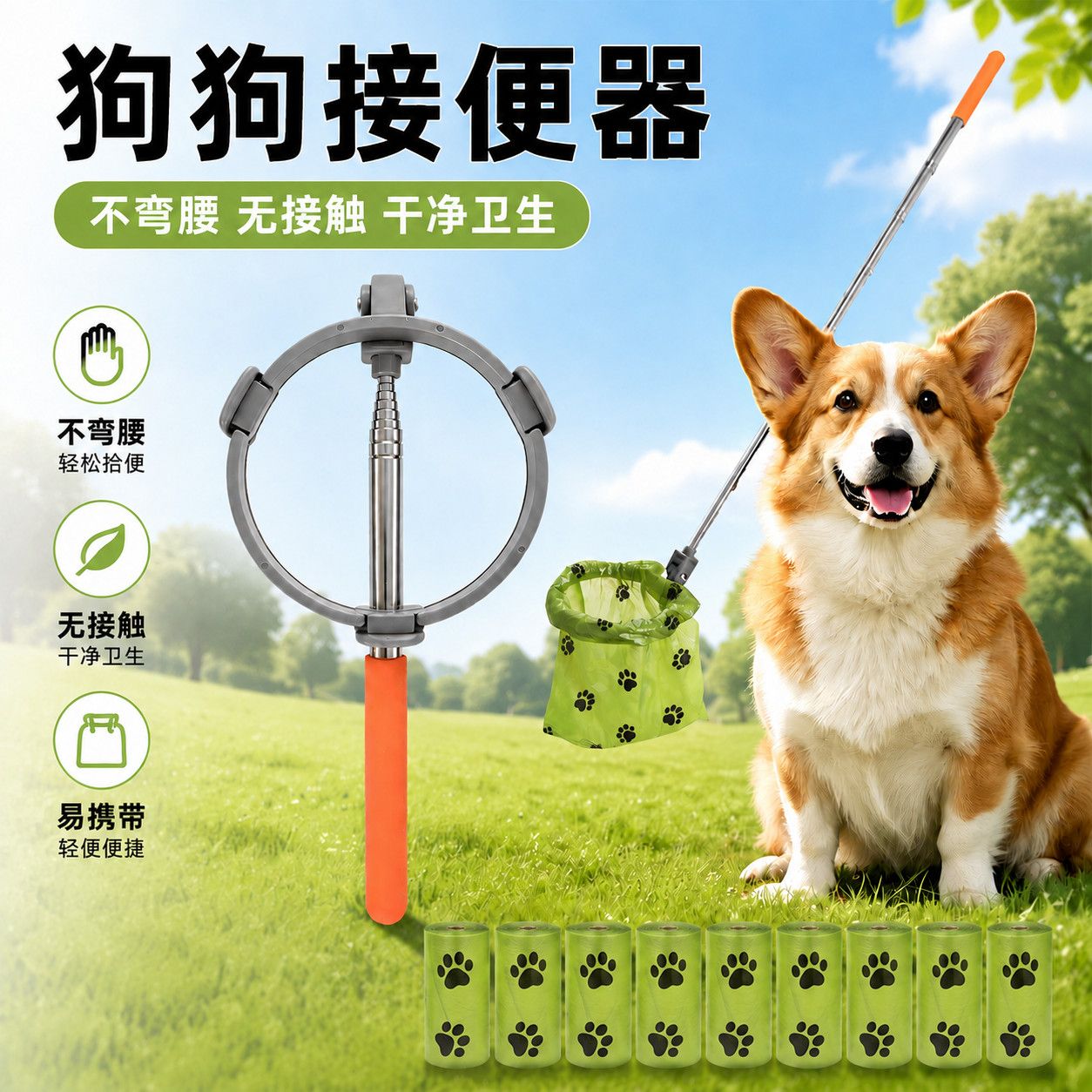 接便器接便便器狗狗便携折叠外出伸缩遛狗拉粑神器宠物户外便袋