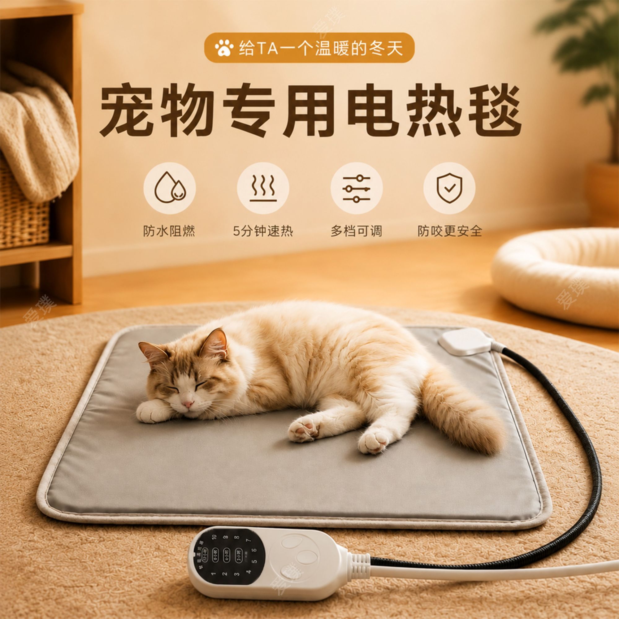 宠物防水猫咪电热毯狗狗电热垫猫咪小型加热垫取暖器防咬控制恒温