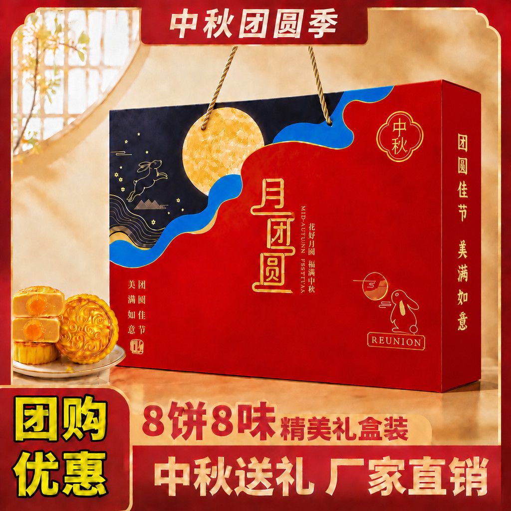中秋节月饼礼盒装多口味广式蛋黄莲蓉豆沙五仁团购送礼送员工 图 2