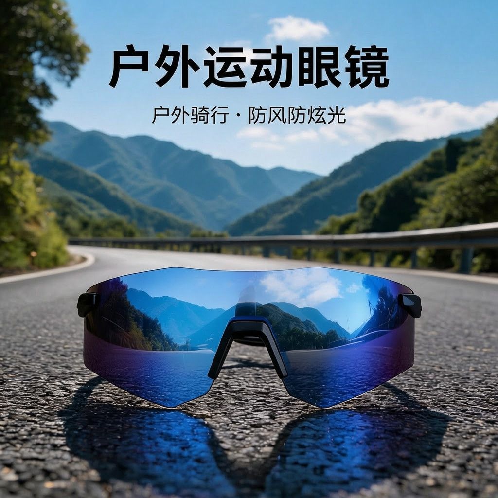 户外骑行防风护目无框TR90镜框镜腿轻量化高清偏光