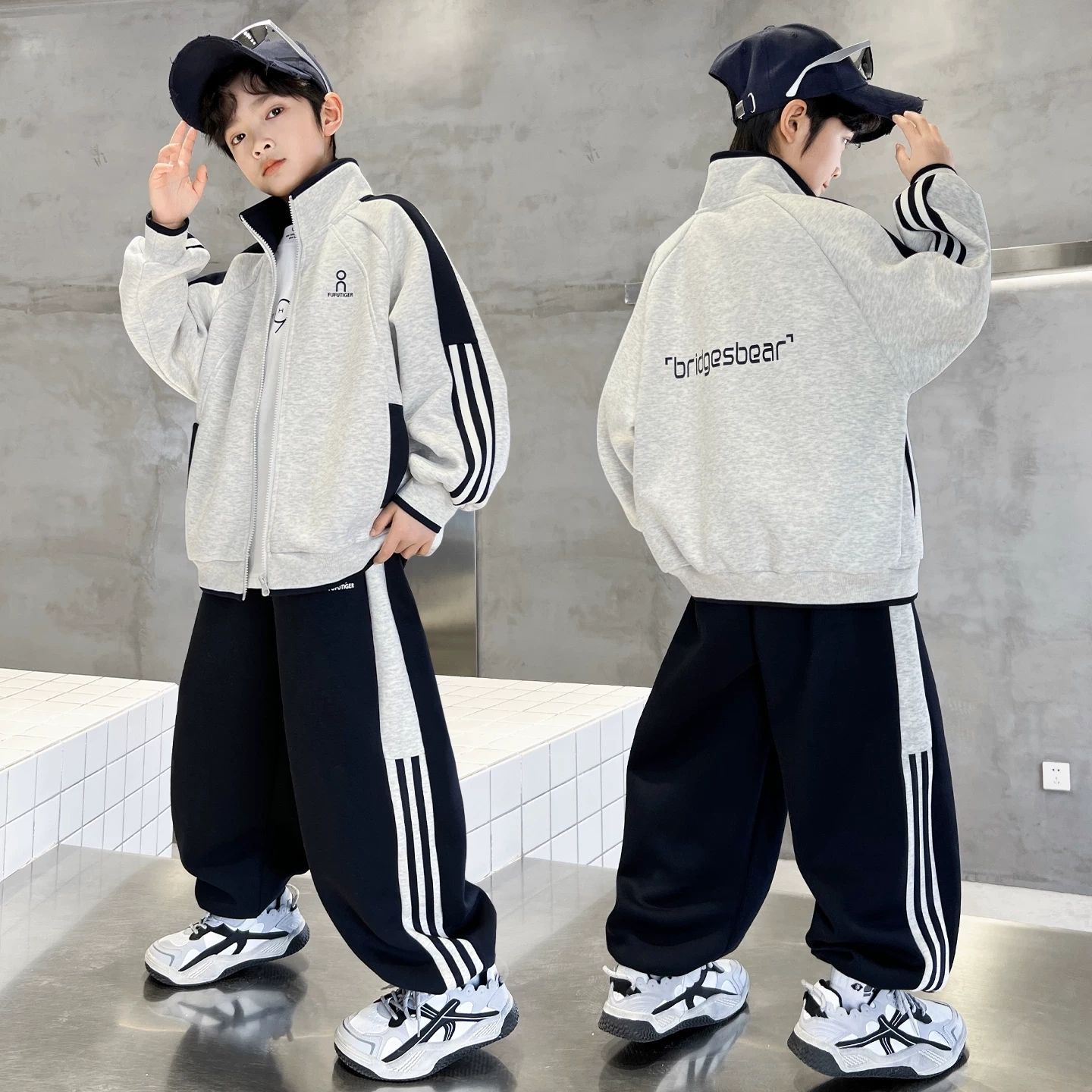 男童套装春秋款2026新款秋季运动衣服大儿童春装棒球服外套两件套