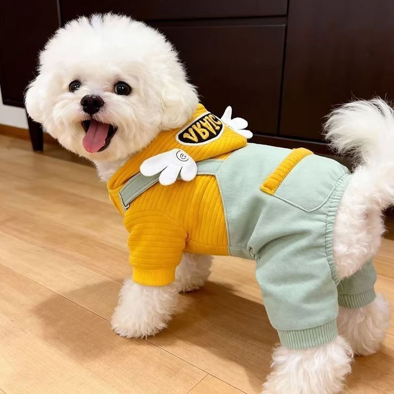 狗狗衣服秋冬四脚连帽背带衣服加绒保暖比熊博美小型犬宠物服饰
