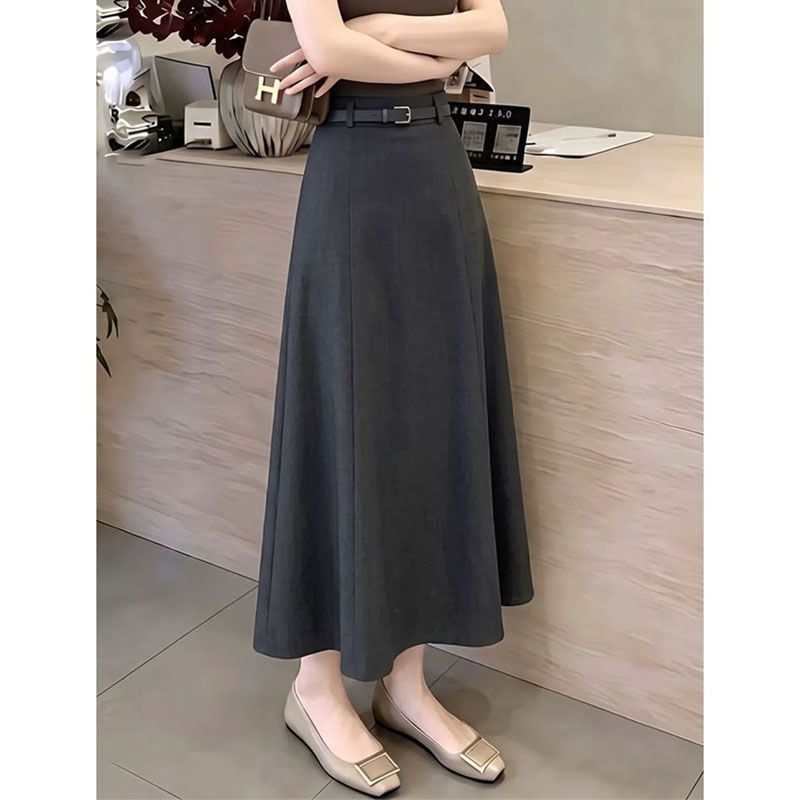 通勤灰色A字半身裙女2026秋冬新款高腰垂感遮胯显瘦高级感中长裙