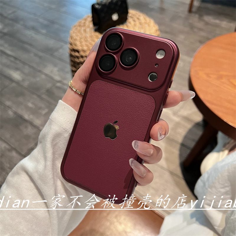 皮纹适用iphone18promax手机壳勃艮第红樱桃红瞳眼苹果17/16秒变m