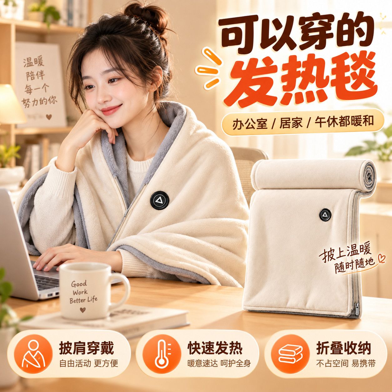 【中国匹克】冬季暖宫带电热暖身毯可水洗盖腿保暖家用办公户外穿