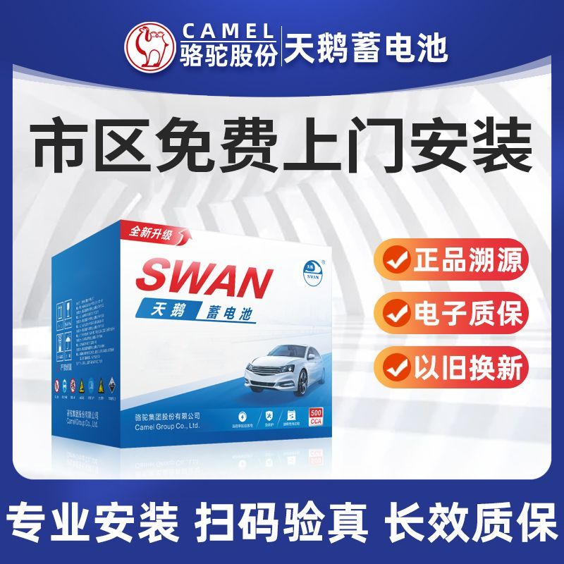 【骆驼】天鹅蓄电池12V汽车电瓶免维护36A 45A 60A 80A 100A 55A