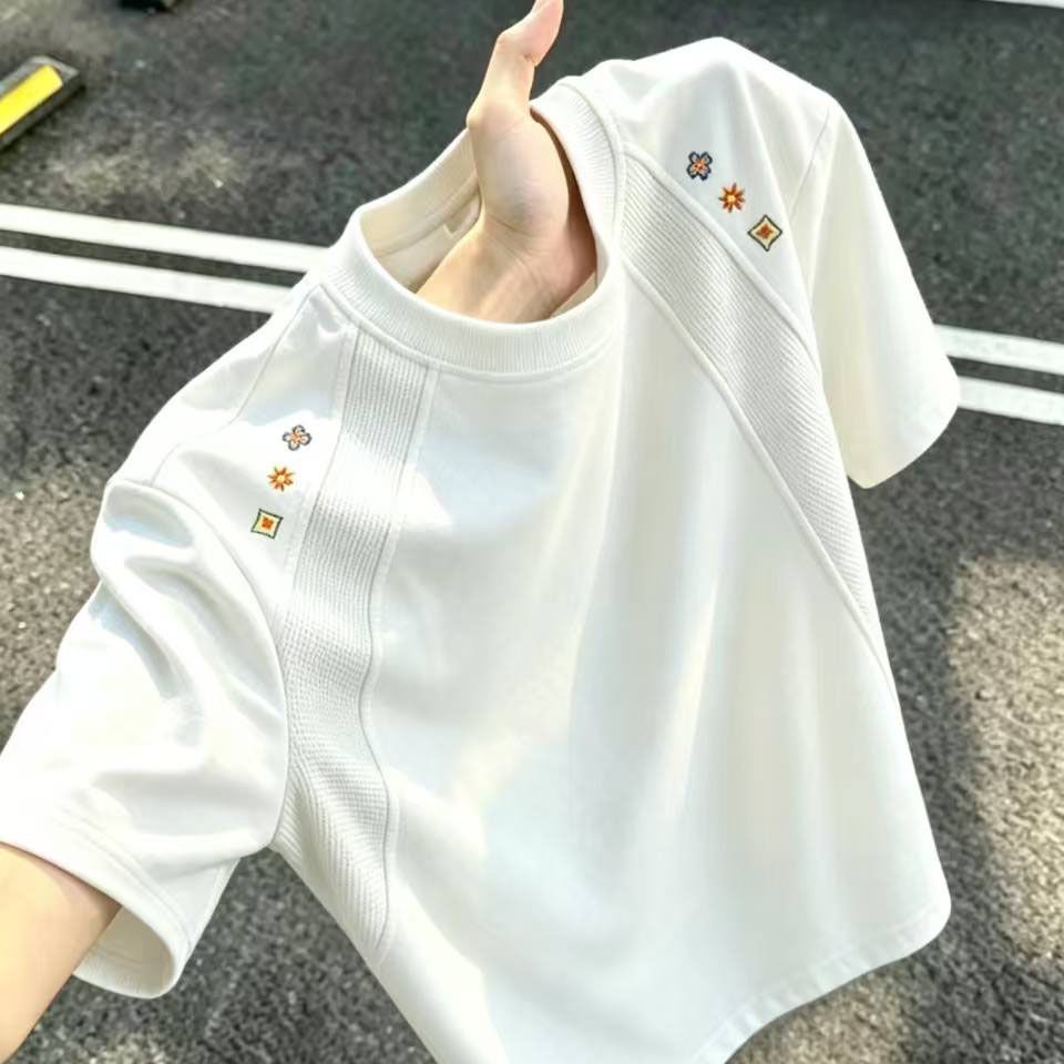 【刺绣工艺】美式重磅拼接解构短袖t恤男女2026新款夏季情侣体恤