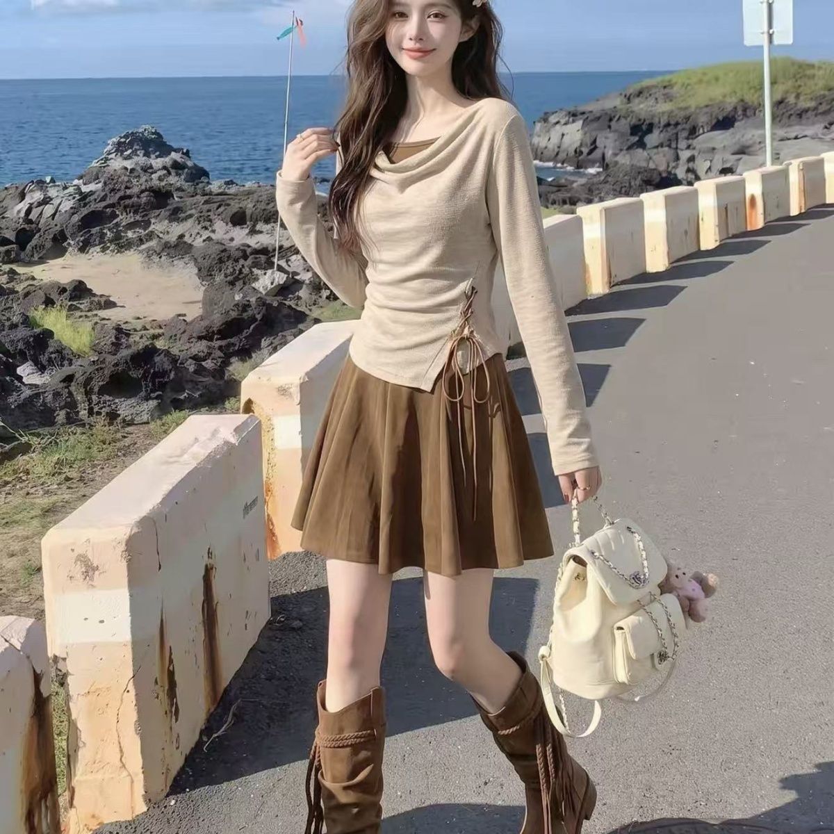 小个子气质时尚氛围感穿搭连衣裙女秋季高级新款巨好看假两件短裙