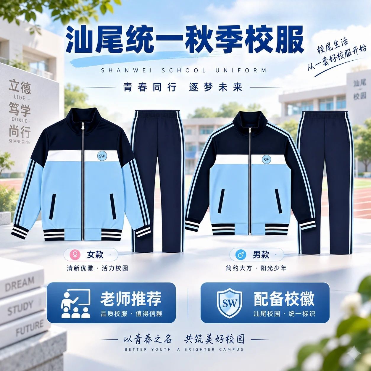 汕尾统一校服中小学生初高中保暖透气套装海陆丰新款汕尾统一校服【7天内发货】