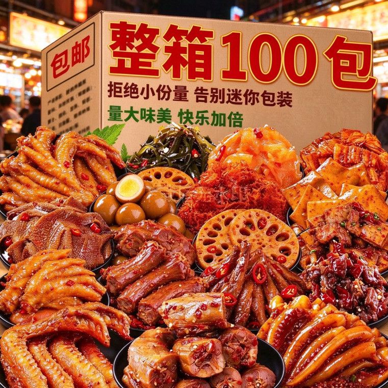 【100袋好价】零食大礼包麻辣解馋小零食辣卤膨化零食批发肉食