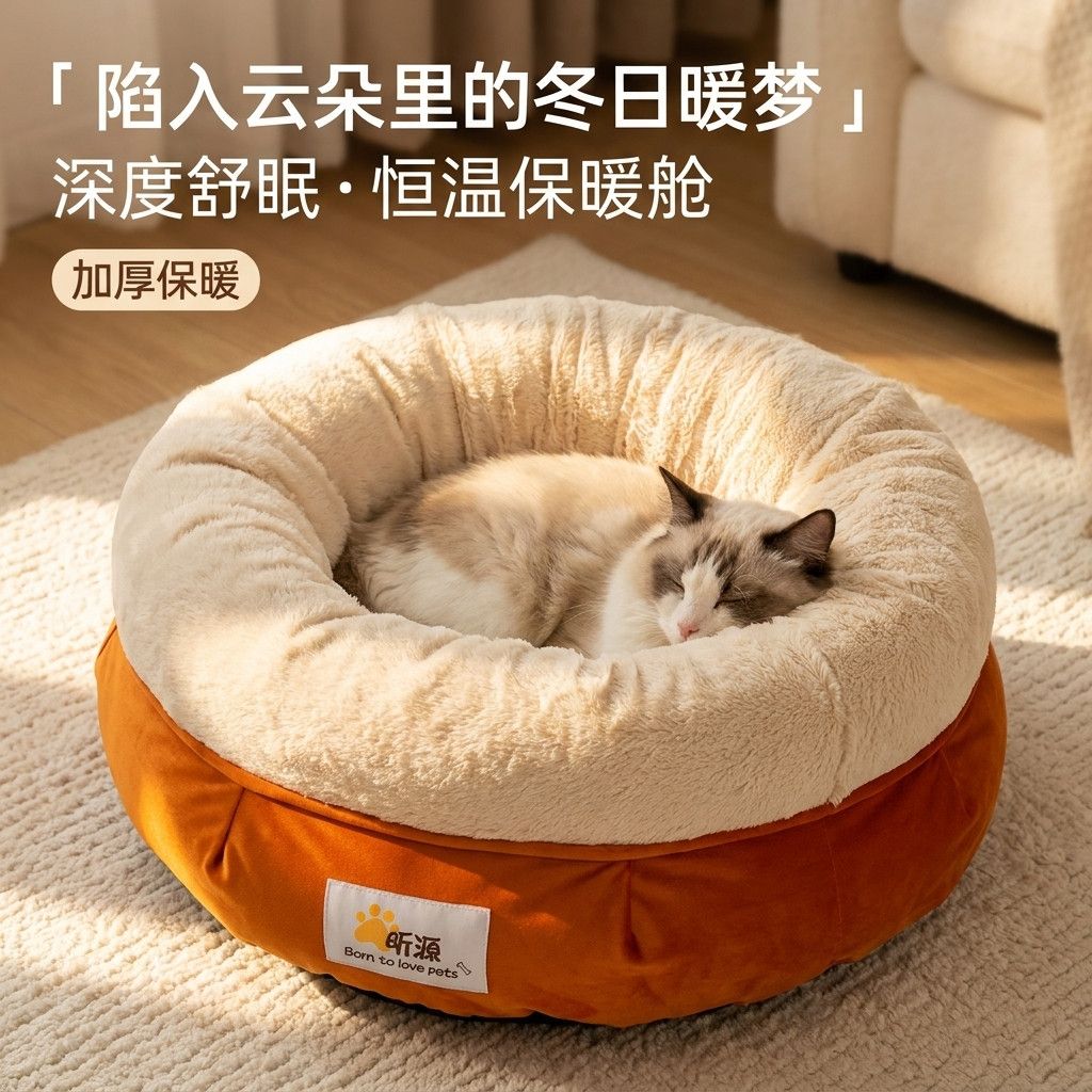昕源猫窝四季通用冬季保暖猫咪宠物垫子半封闭式小型狗窝猫垫猫床
