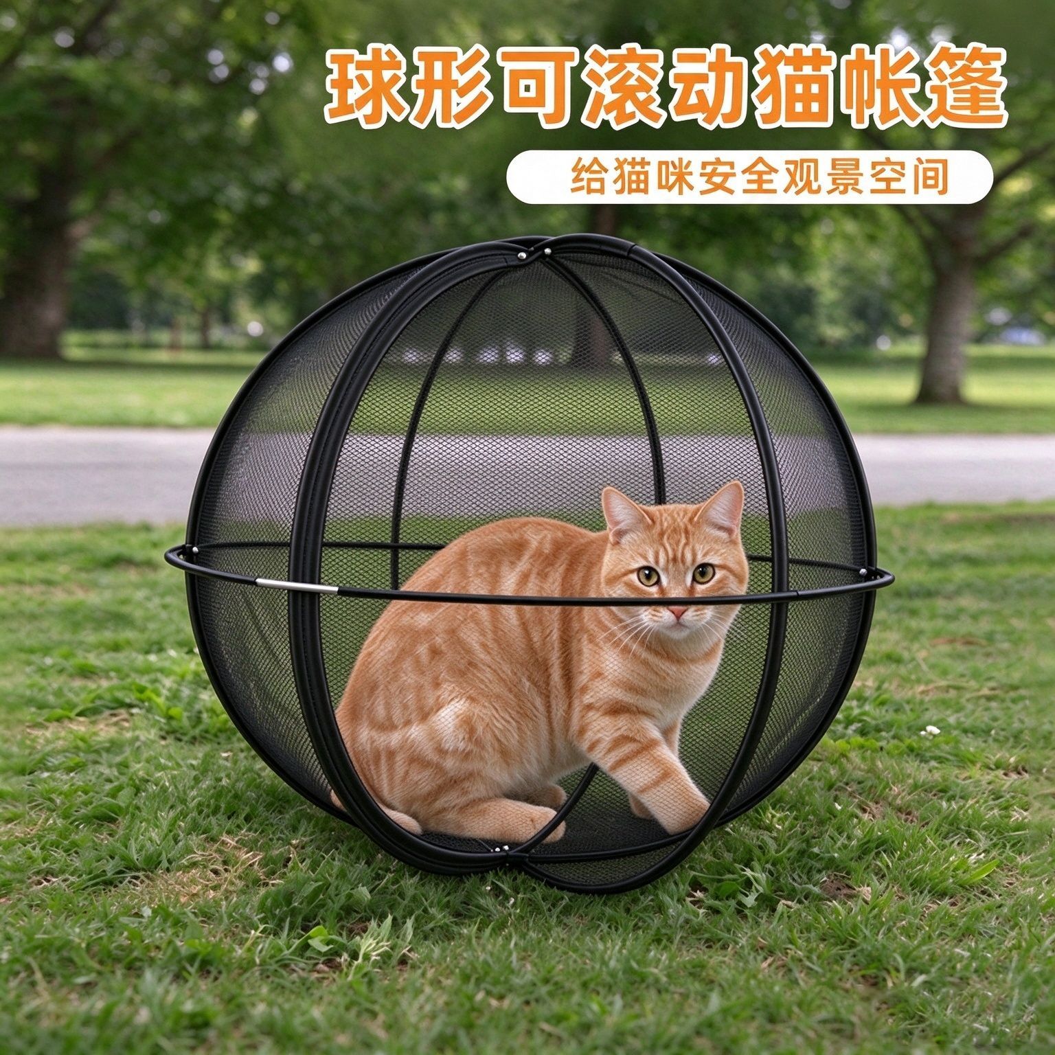 catsphere球形滚动猫咪帐篷外出晒太阳折叠防护笼透气网遛猫神器【10天内发货】