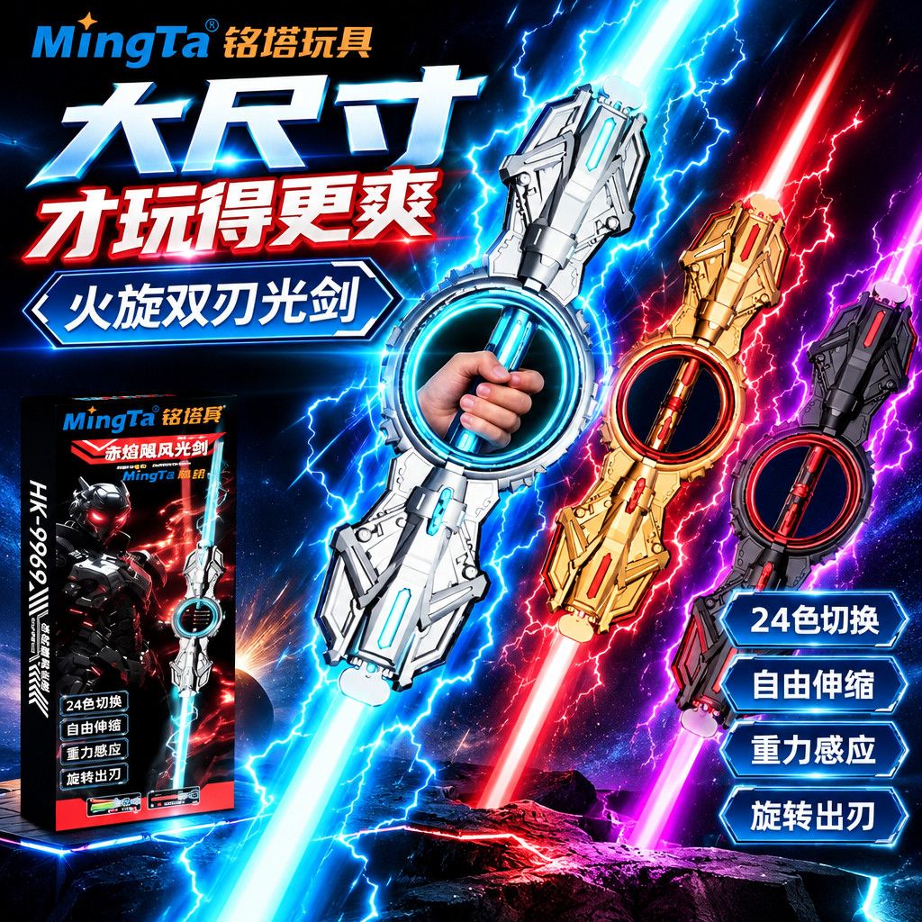 火旋剑双头旋转光剑双头伸缩自动旋转炫酷发光激光剑玩具儿童生日