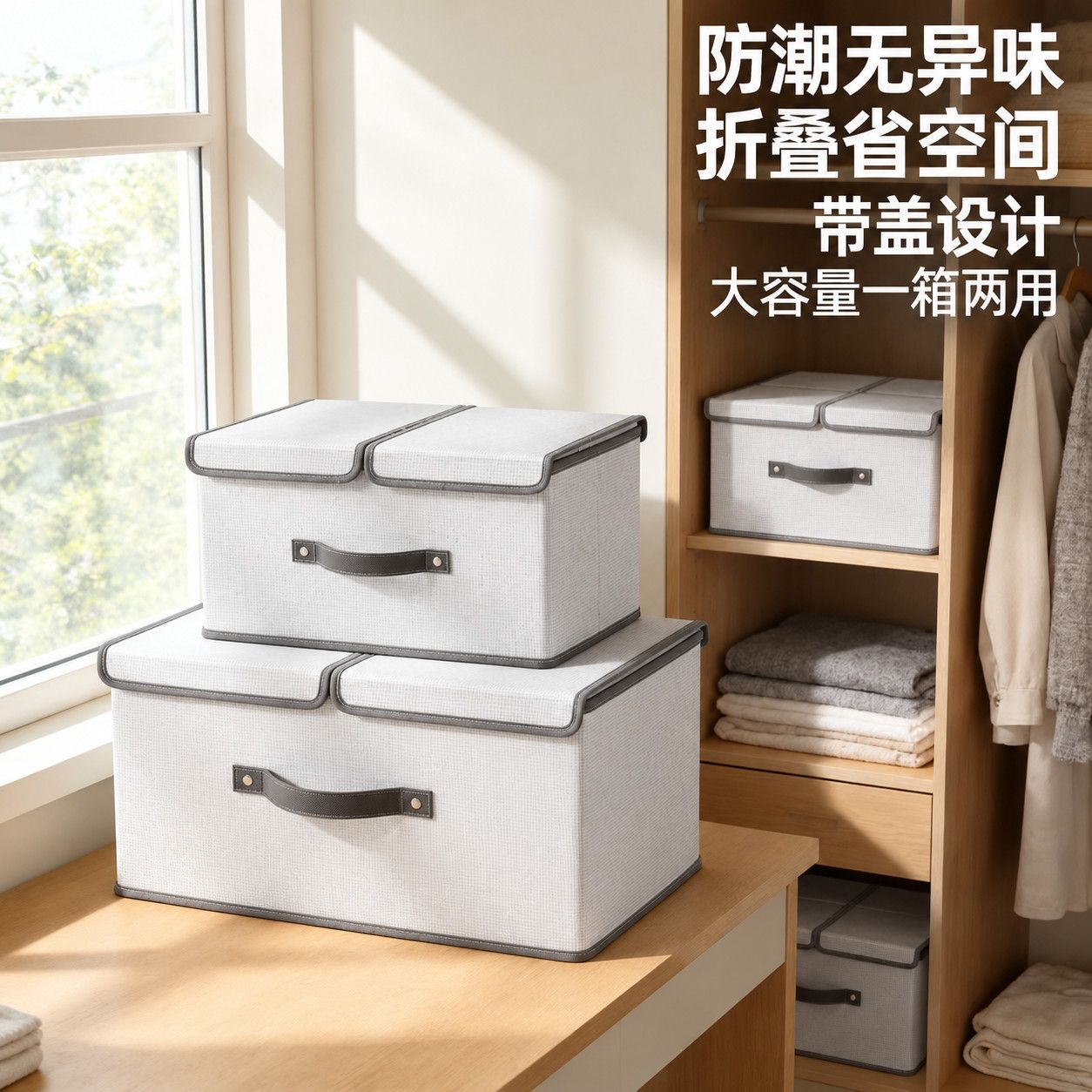 大号收纳盒双盖装衣物收纳箱防水防潮有盖衣柜折叠储物内衣整理箱